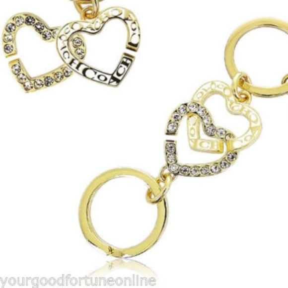 Coach Accessories - Coach Crystal Interlock Hearts Gold Valet Keychain